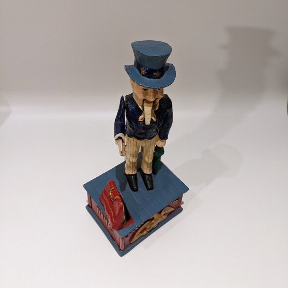 Vintage Cast Iron Uncle Sam Coin Bank Americana Patriotic Decor Red White & Blue - Picture 9 of 11